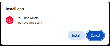 An installation prompt for `YouTube Music`.